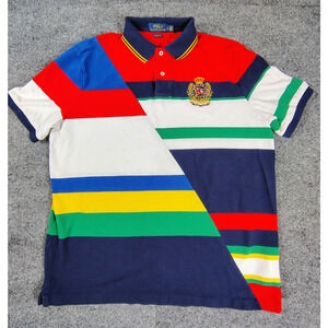 Polo Ralph Lauren New York Crown Crest Split Stripes Polo Shirt Men's L Rare